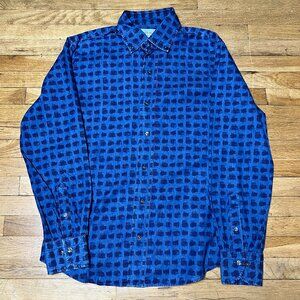 Ledbury Mens Blue Artistic Pattern Long Sleeve Button Down Shirt Size 15.5